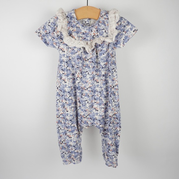 Jessica Simpson Short Sleeve Romper Blue Floral Ruffle Collar Size 3-6 months - Picture 4 of 7